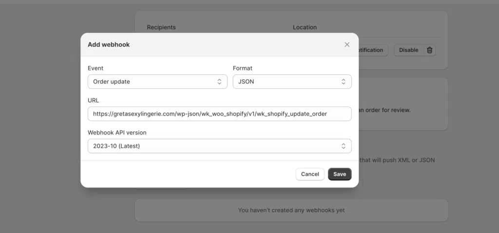 Hur använder man vårt Shopify-synkroniseringssystem? Webhook set