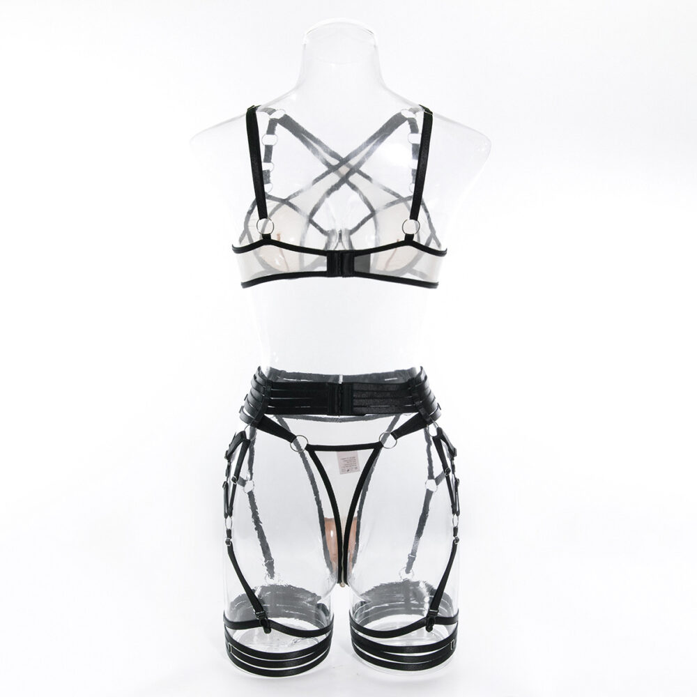 Wholesale Bisque Modern Bra and Panties Set with Garter Back View