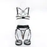 Ensemble soutien-gorge et culotte moderne en biscuit avec jarretière, vente en gros, vue arrière