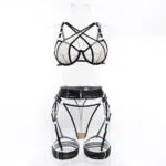 Ensemble soutien-gorge et culotte moderne en biscuit avec jarretière, vente en gros, vue de face