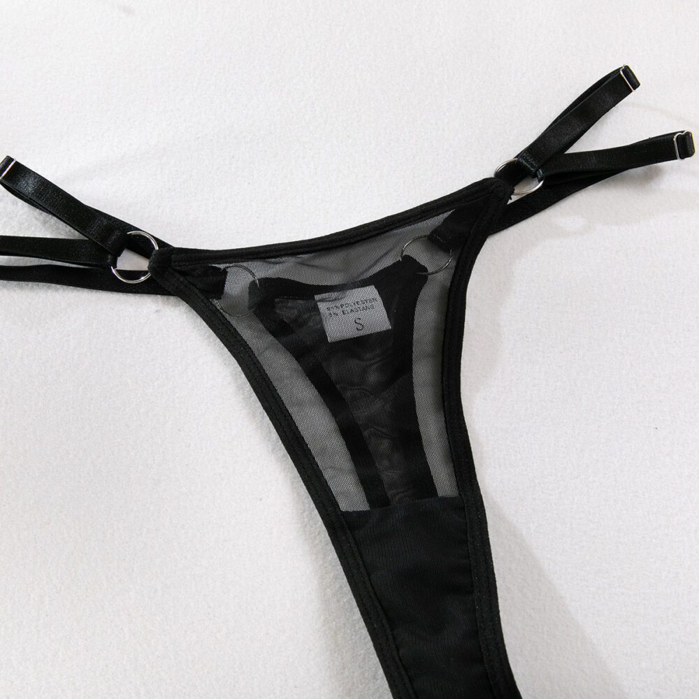 Wholesale Black Modern Bra and Panties Set with Garter Panty Details