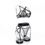 Ensemble de soutien-gorge et culotte modernes noirs en gros avec vue latérale de jarretière