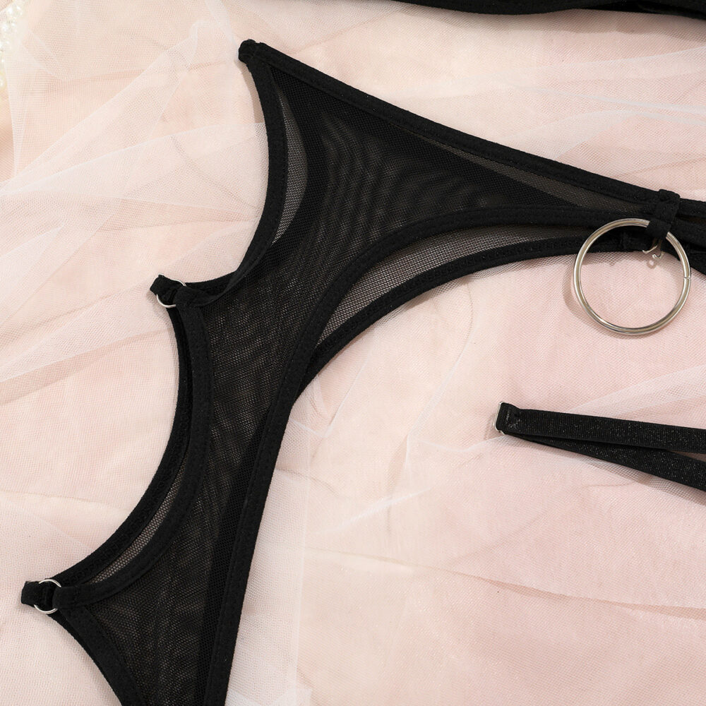 Engros sort sexet net bh og trusser sæt med sommerfugle designdetaljer