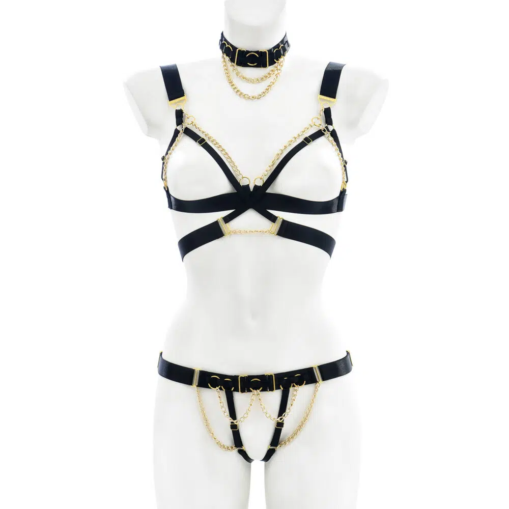 Conjunto de lingerie com tiras pretas por atacado com gargantilha Bralette