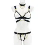 Conjunto de lingerie com tiras pretas por atacado com gargantilha Bralette
