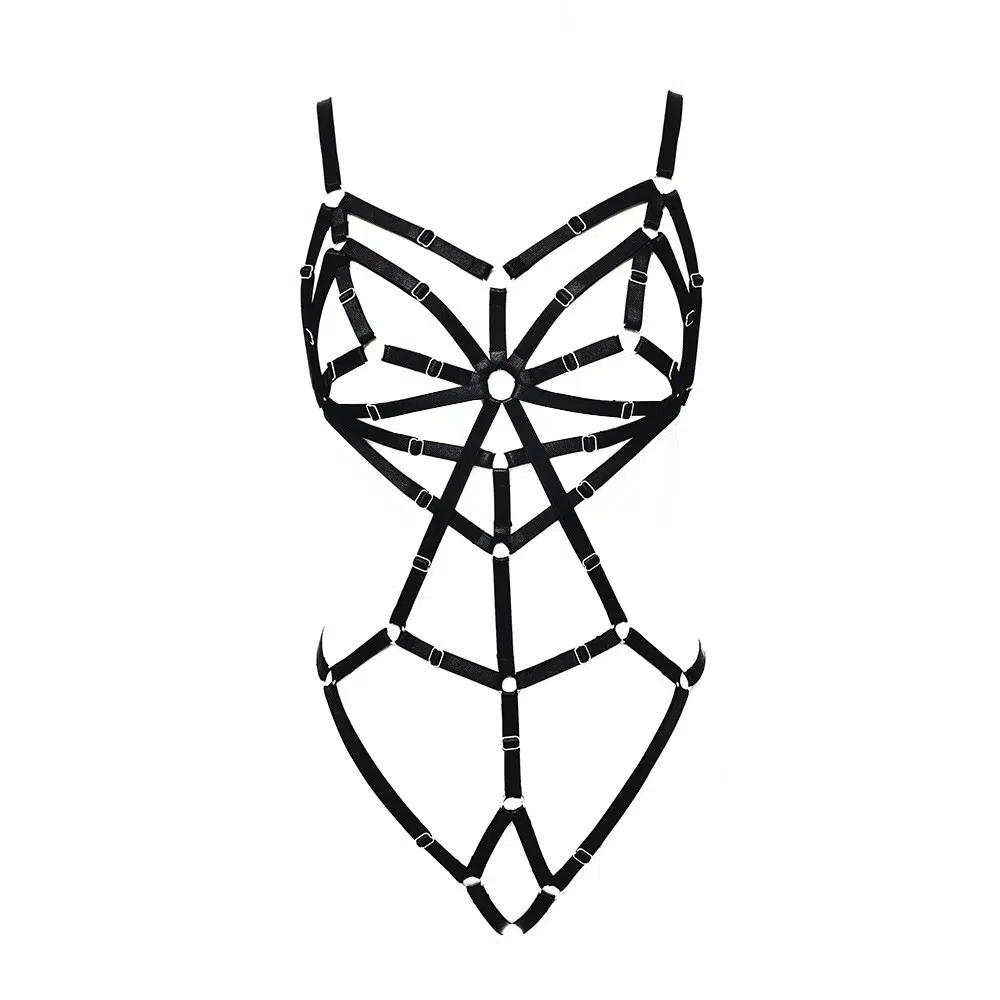 Wholesale Cage Harness Bodysuit with Integrated Suspenders Back Show