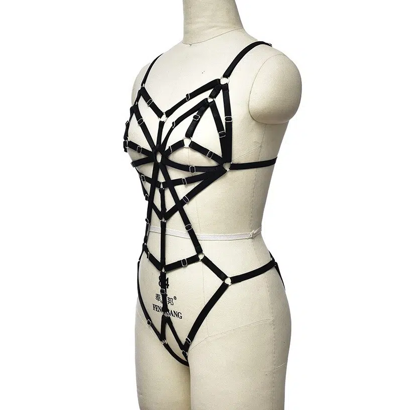 Wholesale Cage Harness Bodysuit with Integrated Suspenders Side Display