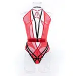 Vente en gros Body à col en V profond avec dos dégagé en maille rouge Vue de face