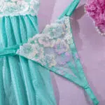 Wholesale Green Babydoll Lingerie with Sheer Floral Top Panty Details