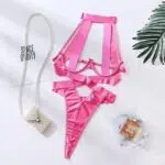 Wholesale HotPink Spandex Female Bodysuit with Hollow Design Over View