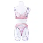 Conjunto de lingerie íntima por atacado com renda oca sexy em vista traseira rosa