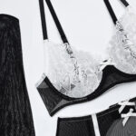 Оптовые женские трусики и бюстгальтер в черно-белом кружевном бюстгальтере