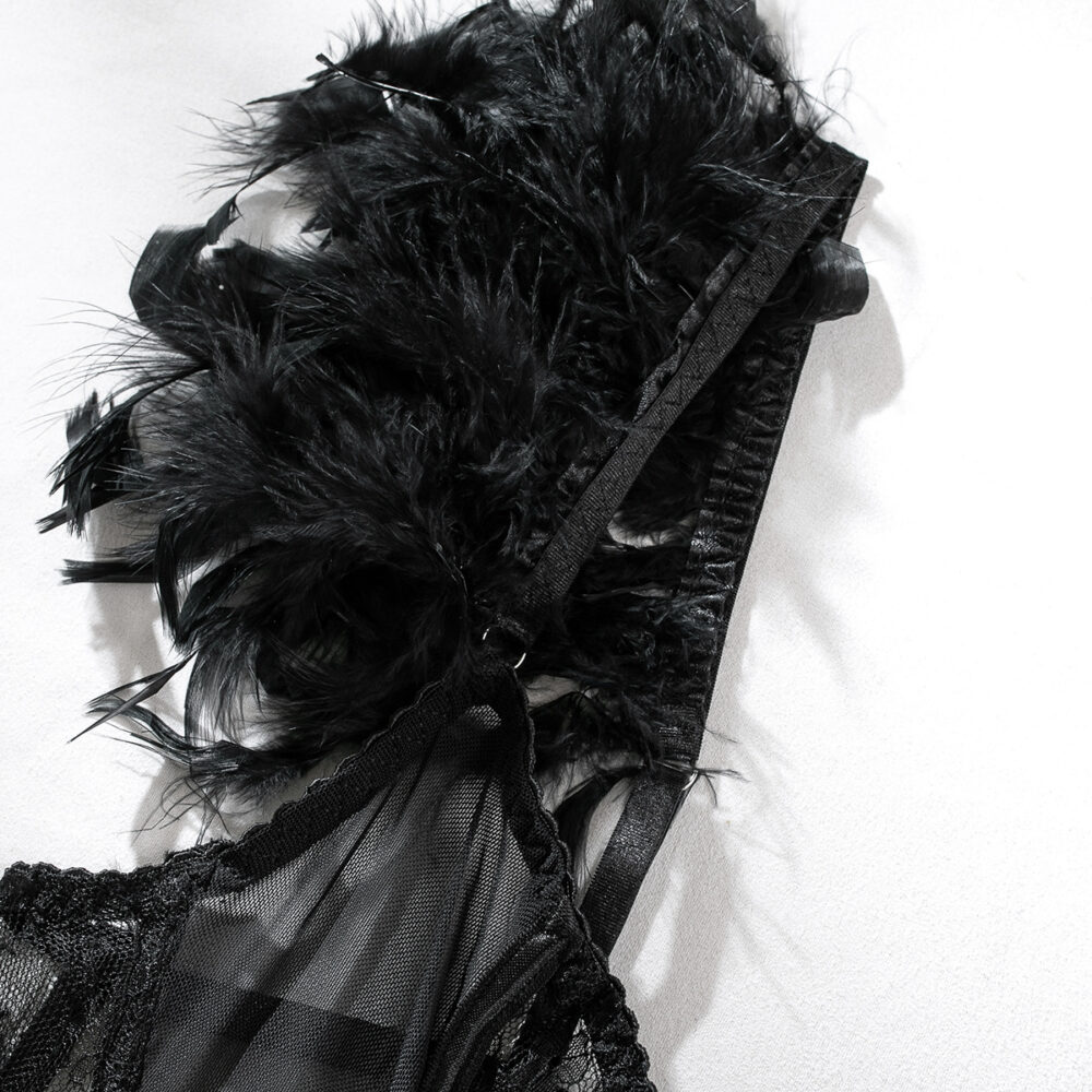 Wholesale Luxury Feather Lingerie Set with Lace Splicing Strapy Details