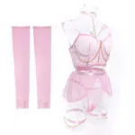 Wholesale Pink Corset Top with Mesh Sleeve Side Model Show Wholesale Pink Corset Top with Mesh Sleeve Side Model Show