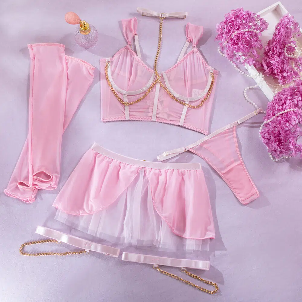 Wholesale Pink Corset Top with Mesh Sleeves Over View Wholesale Pink Corset Top with Mesh Sleeves Over View