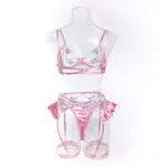 Engros Pink Floral Lace strømpebånd Lingeri Set bagfra Engros Pink Floral Lace strømpebånd Lingeri Set bagfra