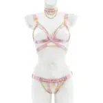 Conjunto de lingerie com tiras rosa por atacado com gargantilha Bralette