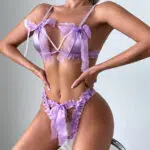 Wholesale Purple Pearl Bra and Underwear Set in Tulle Model Show Wholesale Purple Pearl Bra and Underwear Set in Tulle Model Show