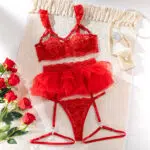Conjunto De Lencería Con Aros De Encaje Floral Rojo Al Por Mayor Sobre Detalles