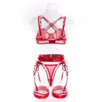 Ensemble soutien-gorge et culotte rouge moderne en gros avec affichage au dos jarretière