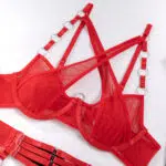 Ensemble soutien-gorge et culotte moderne rouge en gros avec spectacle de soutien-gorge jarretière