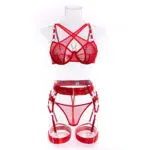 Ensemble soutien-gorge et culotte moderne rouge en gros avec affichage avant jarretière