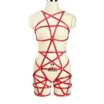 Body harnais pentagramme rouge, vente en gros, avec motif à bretelles, spectacle arrière