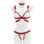 Conjunto de lingerie com tiras vermelhas por atacado com gargantilha Bralette
