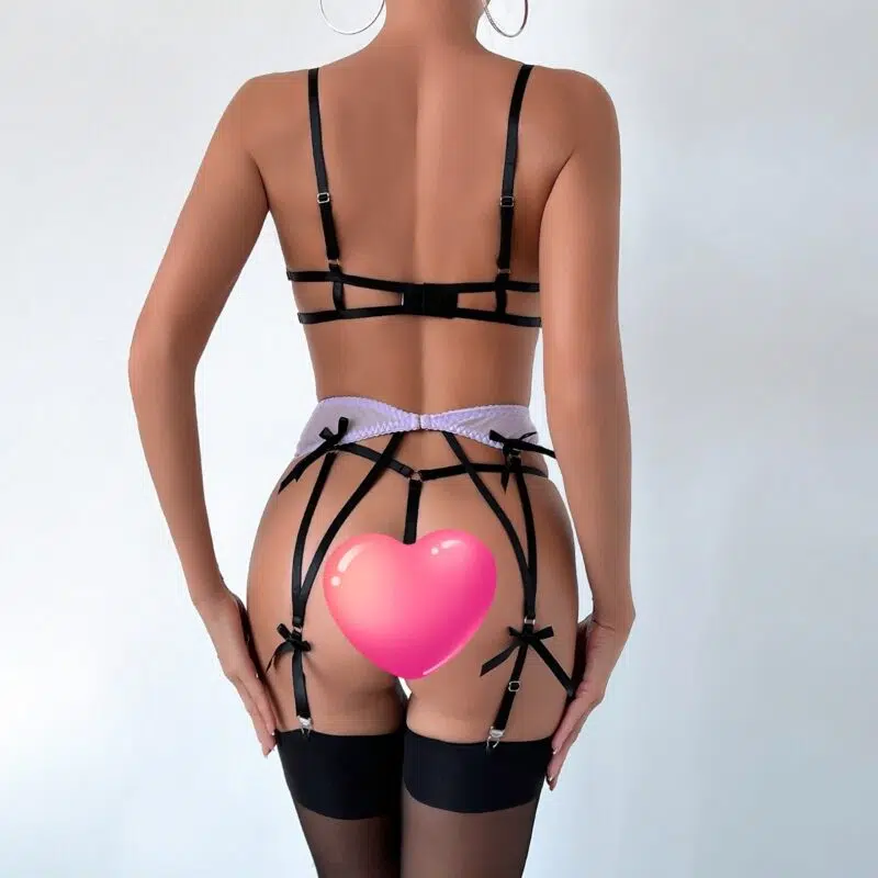 Venta al por mayor Conjunto de sujetador y panty de encaje transparente con espalda con tirantes a juego Modelo Show