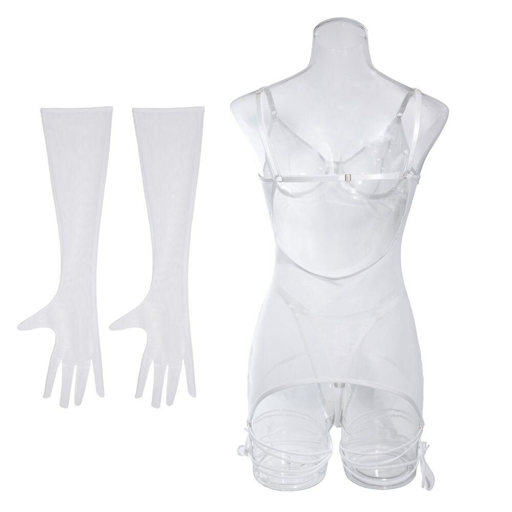 Оптовый комплект прозрачной сетчатой сорочки для брачной ночи, вид сзади