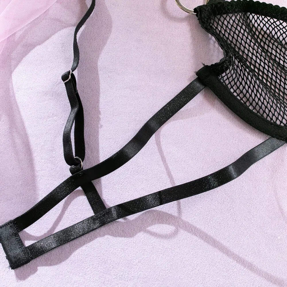 Traje Skimpy De Encaje Negro Con Detalles De Tirantes Integrados Al Por Mayor