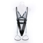 Gestreifter schwarzer Body mit rückenfreiem Tanga im Großhandel, Rückansicht