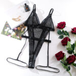 Gestreifter schwarzer Bodysuit mit rückenfreiem Tanga im Großhandel