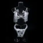 Wholesale White Pearl Bra and Underwear Set in Tulle Back Show Wholesale White Pearl Bra and Underwear Set in Tulle Back Show