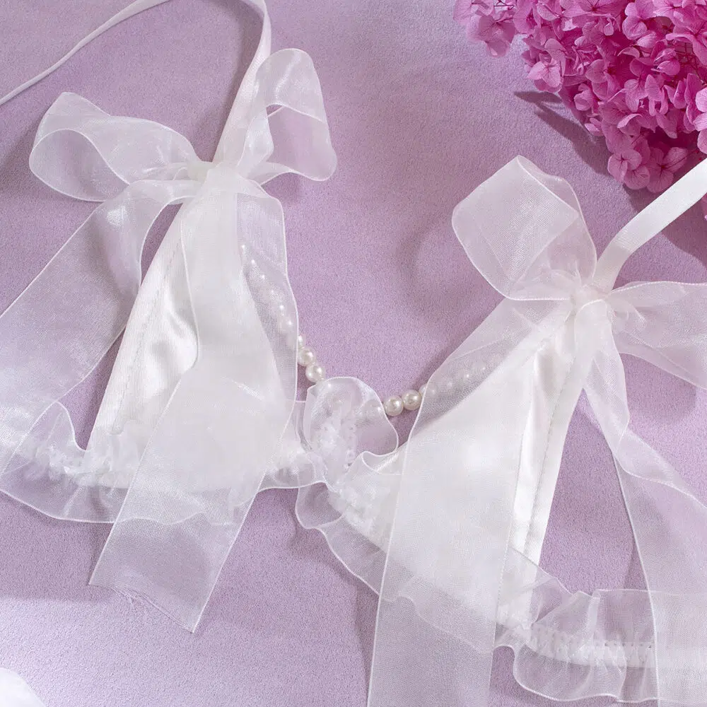 Wholesale White Pearl Bra and Underwear Set in Tulle Bra Details Wholesale White Pearl Bra and Underwear Set in Tulle Bra Details