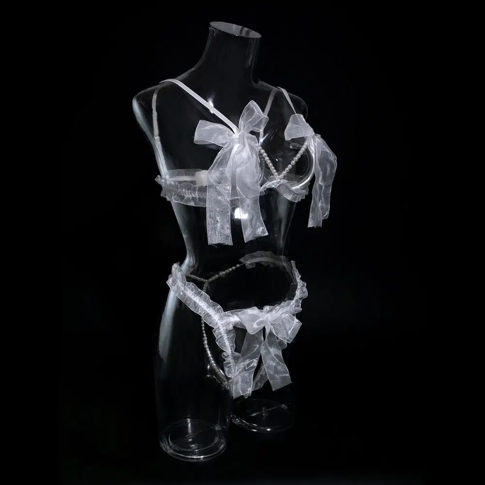 Wholesale White Pearl Bra and Underwear Set in Tulle Side Show Wholesale White Pearl Bra and Underwear Set in Tulle Side Show