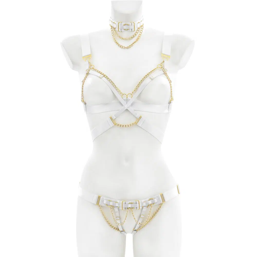 Conjunto de lingerie com tiras brancas por atacado com gargantilha Bralette