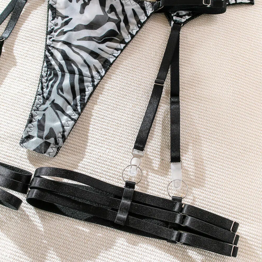 Wholesale Zebra Bra and Panty Set with Matching Accessories Details