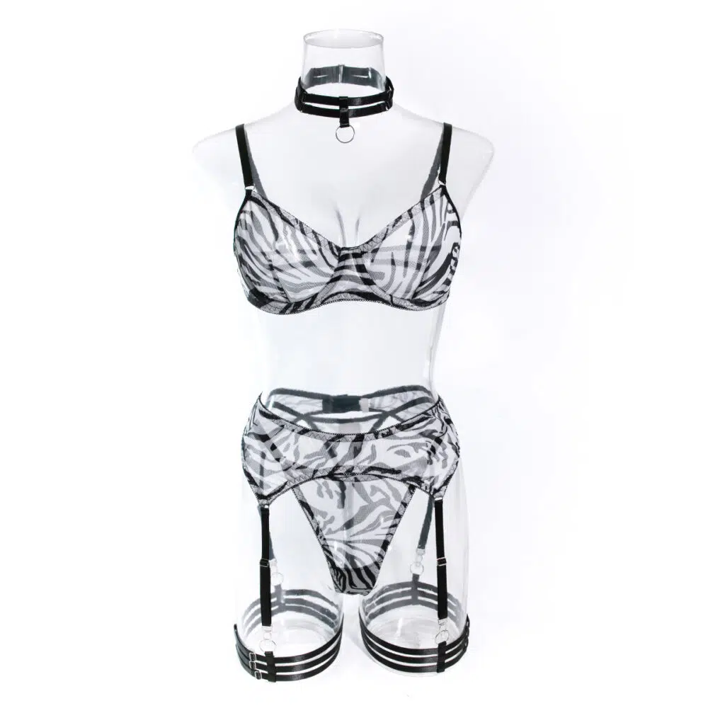 Wholesale Zebra Bra and Panty Set with Matching Accessories Front View