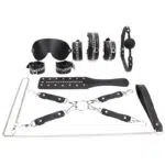 Schwarzes Großhandels-Bondage-Ausrüstungsset mit eingelegter Perlenkette aus PU-Leder