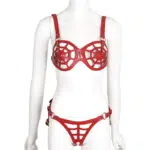Red Wholesale Bondage Bra Harness Set with Spider Web Cutouts