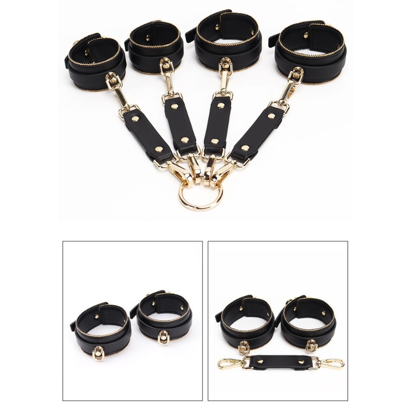 Wholesale Dominatrix Kit with Gold Bead Chain Decor cuff display Kit dominatrice en gros avec affichage de manchette de décor de chaîne de perles d'or