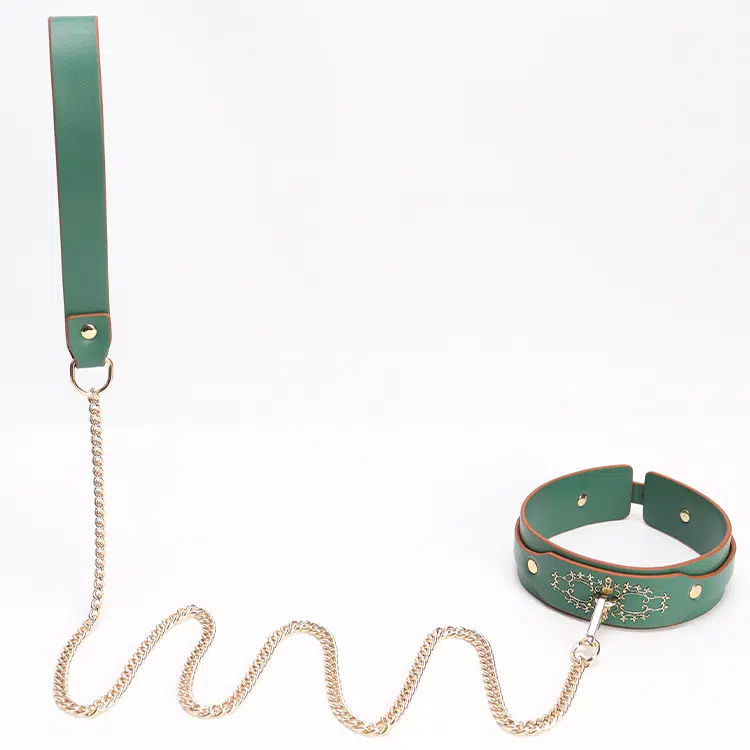Equipamento de bondage macio com padrão Fox por atacado com trela verde banhada a ouro