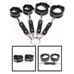Großhandels-Bondage-Ausrüstungsset mit eingelegter Perlenkette und Manschettendetails aus PU-Leder