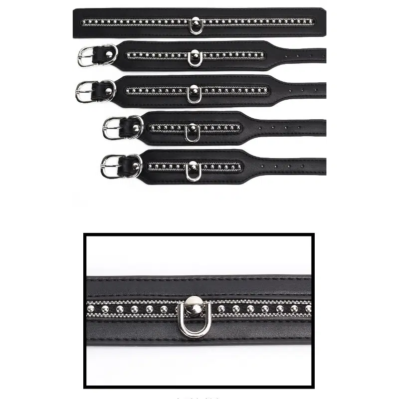 Großhandels-Bondage-Ausrüstungsset mit eingelegter Perlenkette und Riemchendetails aus PU-Leder