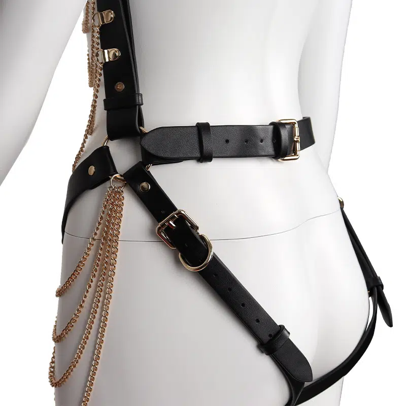 Partihandel Läder Bondage Sexig outfit i Chain Style rumpa vy