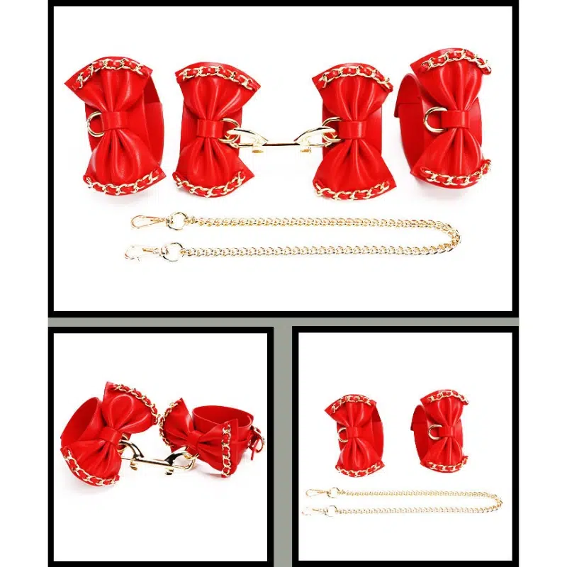 Kit Bondage Rojo con detalles en puños con Lazo al por mayor