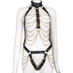 musta tukku Nahka Bondage Sexy Outfit in Chain Style