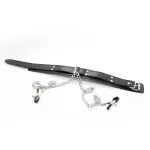 Großhandel Leder-Bondage-Halsband mit Nippelklemmen, schwarze Details anzeigen