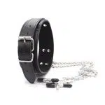 Großhandel Leder-Bondage-Halsband mit Nippelklemmen, schwarzes Display